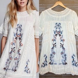 Free People Perfectly Victorian Embroidered Floral Mini Dress Boho Western